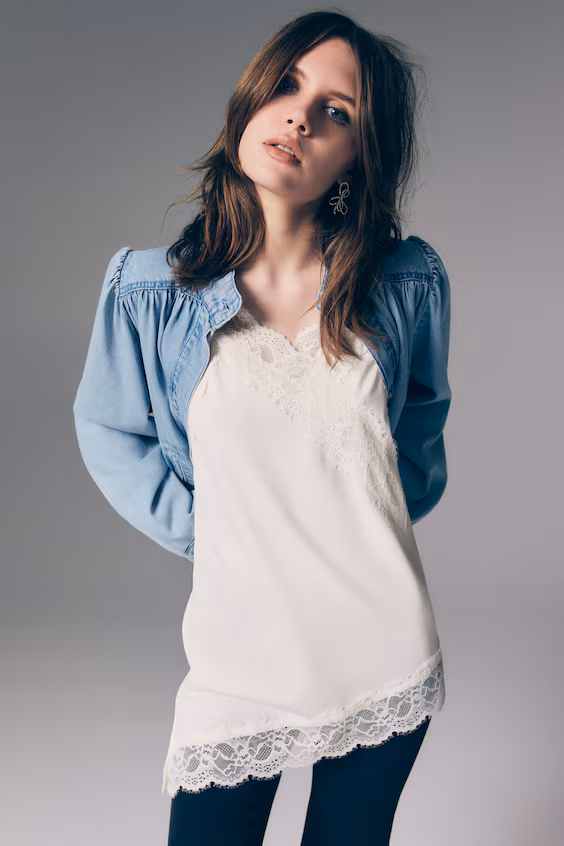 Топ из джерси с кружевом