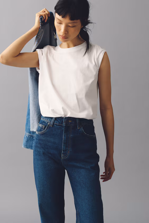 Джинсы mom slim fit с высокой посадкой и укороченной длиной