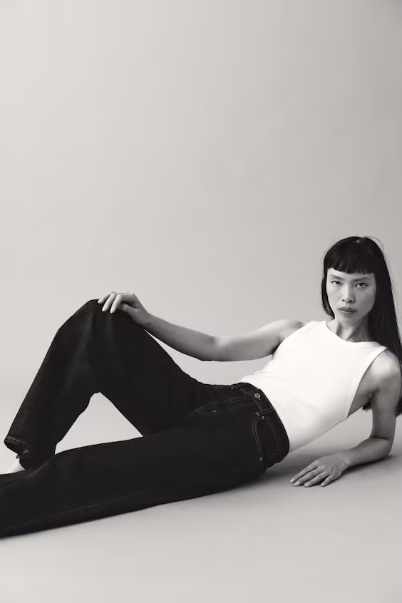 Джинсы широкие с высокой посадкой h&m