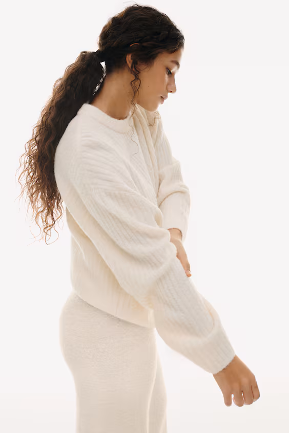 Свитер из рубчатой вязаной ткани смешанной шерсти