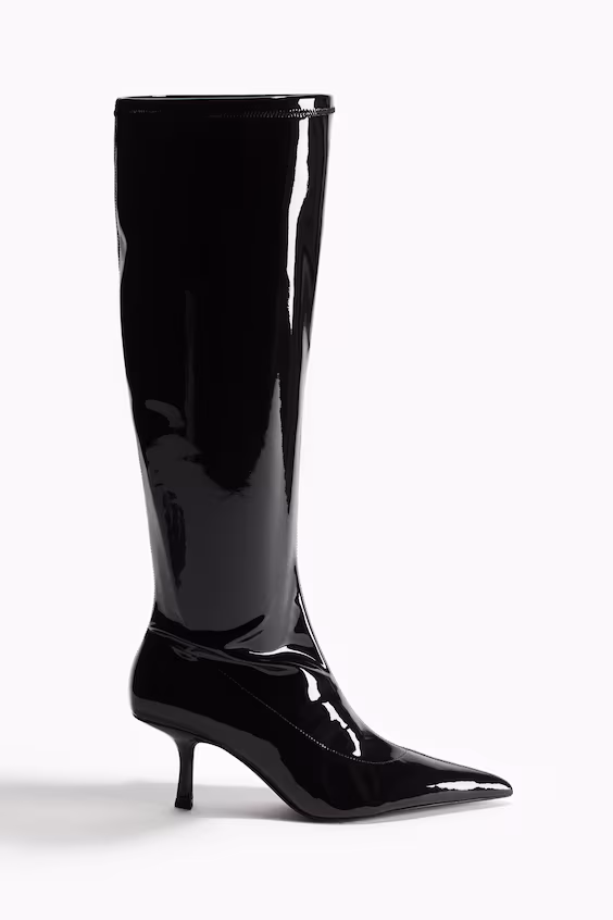 Лаковые сапоги до колена с мехом h&m