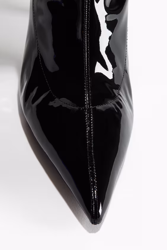 Лаковые сапоги до колена с мехом h&m