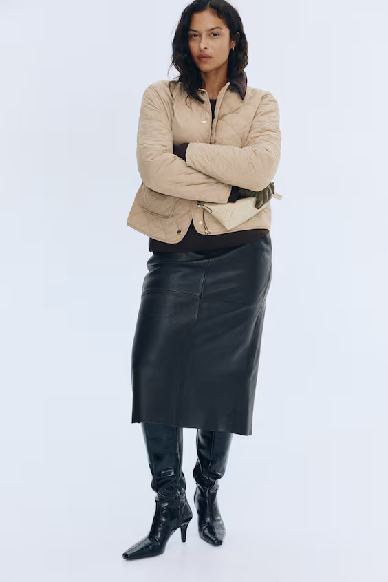 Стеганое пальто с вельветовым воротником