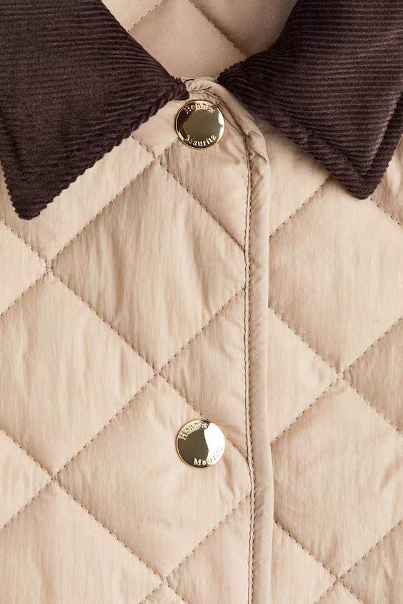 Стеганое пальто с вельветовым воротником