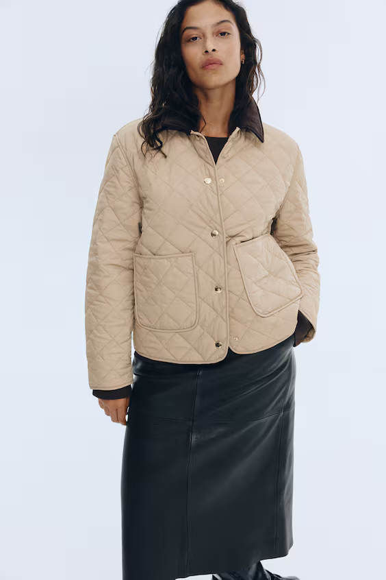 Стеганое пальто с вельветовым воротником