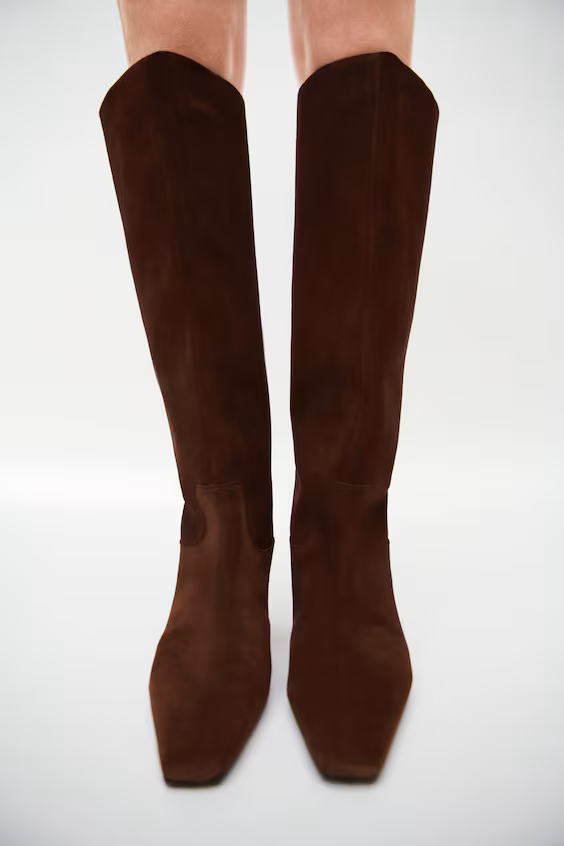 Ботфорты до колена из кожи с мехом