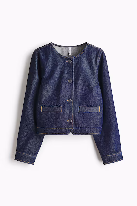 Джинсовая куртка без воротника