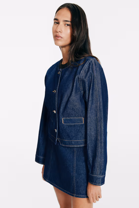 Джинсовая куртка без воротника