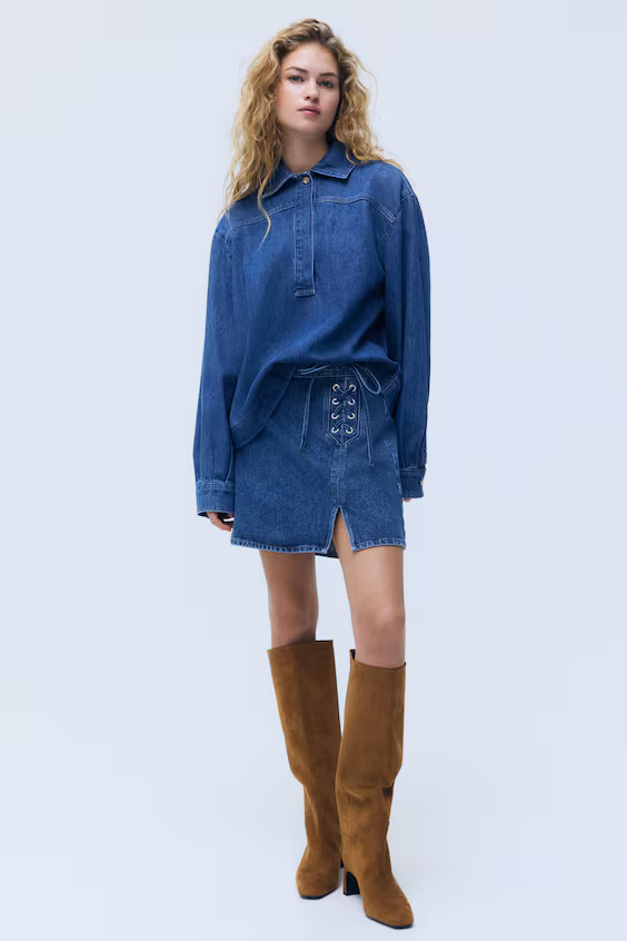 Рубашка из джинсовой ткани с застежкой-молнией