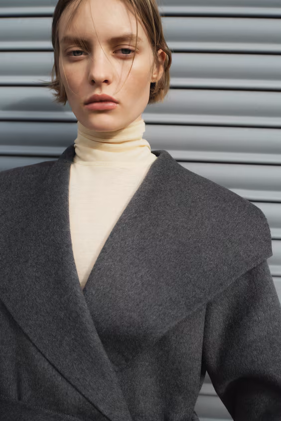 Пальто длинное из шерстяной смеси, сделанное вручную