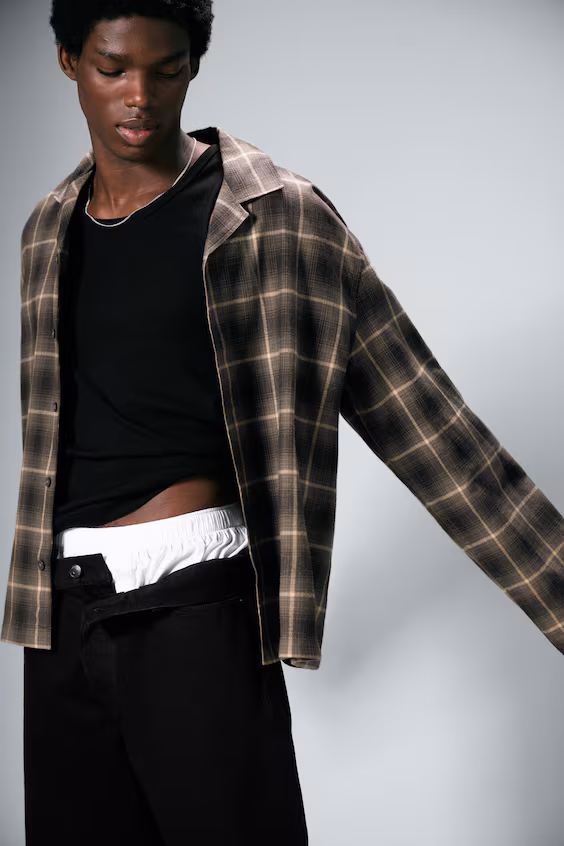 Рубашка-пижама в клетку из фланели relaxed fit