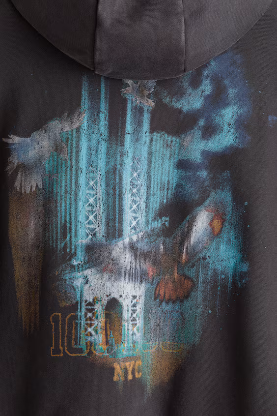 Толстовка с капюшоном и принтом оверсайз