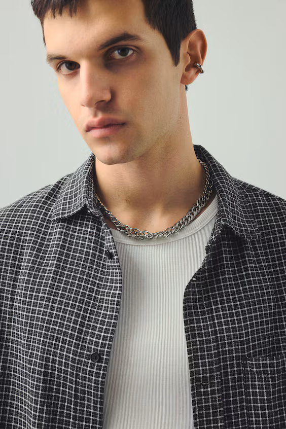 Рубашка с льном oversized fit и короткими рукавами