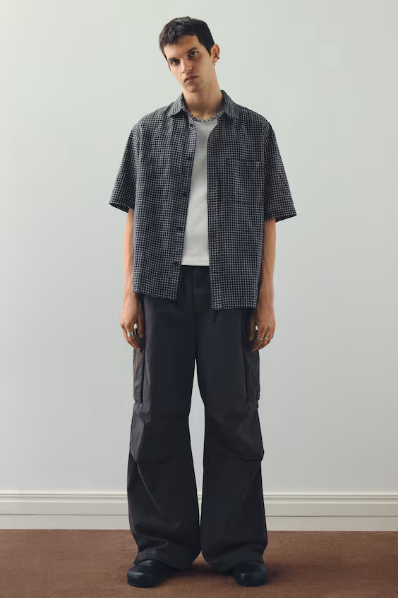 Рубашка с льном oversized fit и короткими рукавами