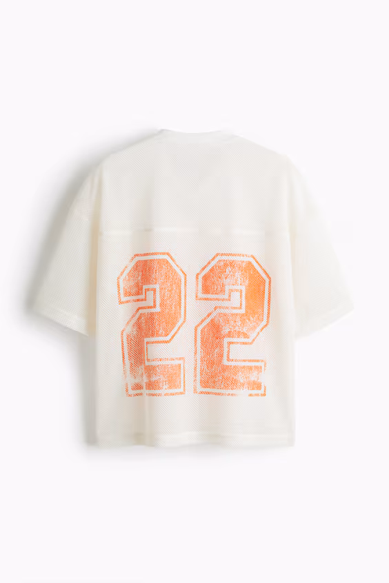 Футболка oversized fit из сетчатого материала с принтом