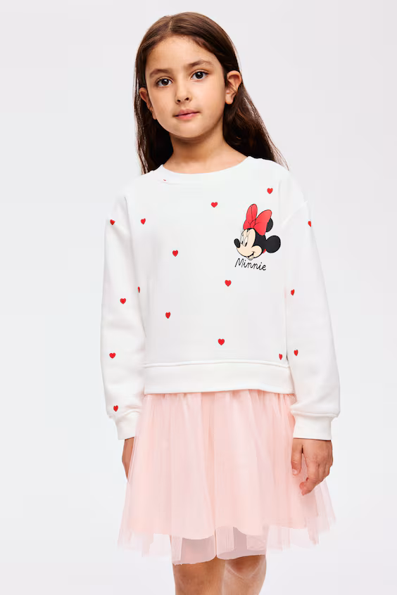 Платье-свитшот с принтом и фатиновой юбкой