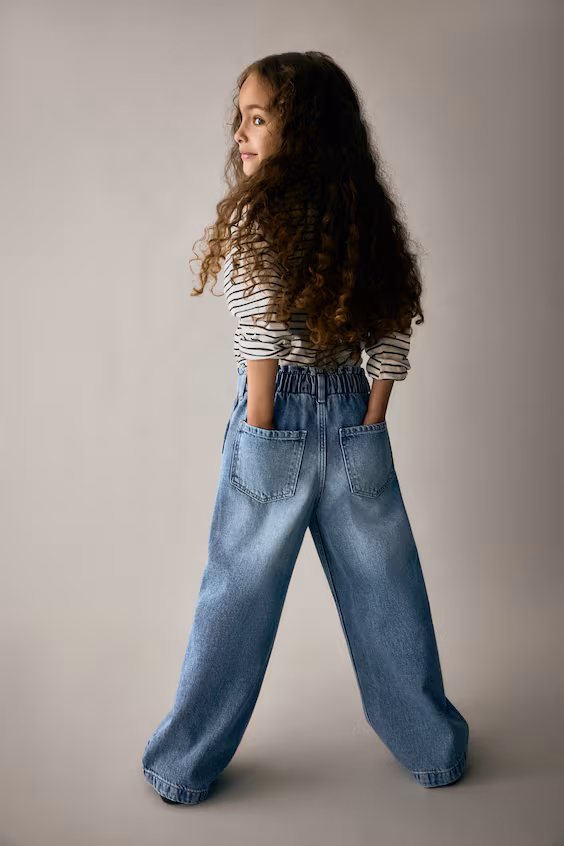 Джинсы широкие свободного кроя с поясом paper bag