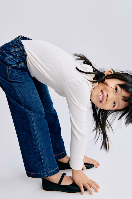 Джинсы с широкими ножками и поясом paper bag