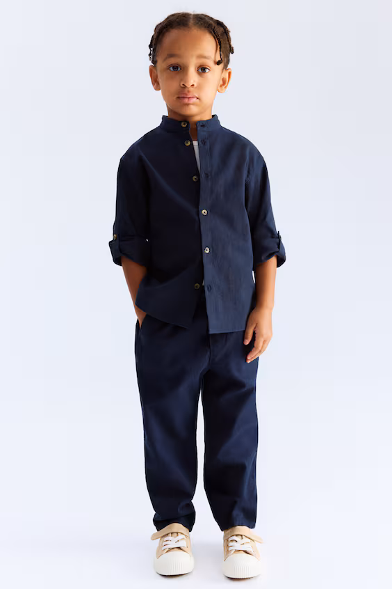 Рубашка с воротником из смесового льна