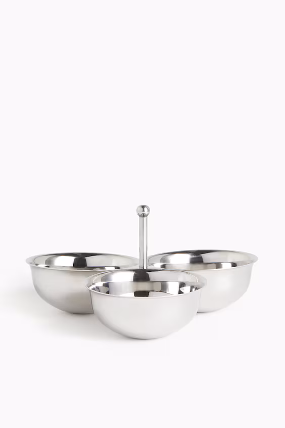 Тройная тарелка для сервировки из нержавеющей стали