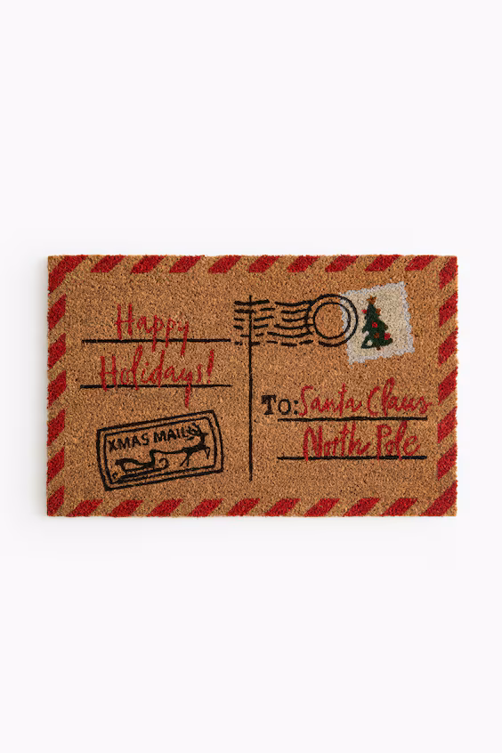 Плетеный коврик из кокосовой фибры с принтом