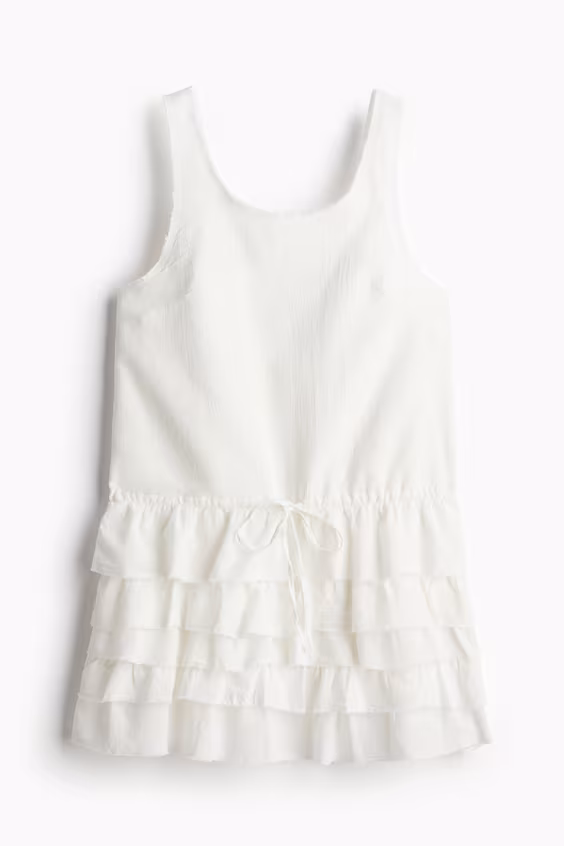 Платье с окантовкой рюшами и сырыми краями