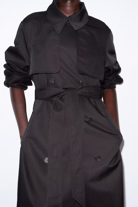 Пальто-тренч из серо-чёрной саржи