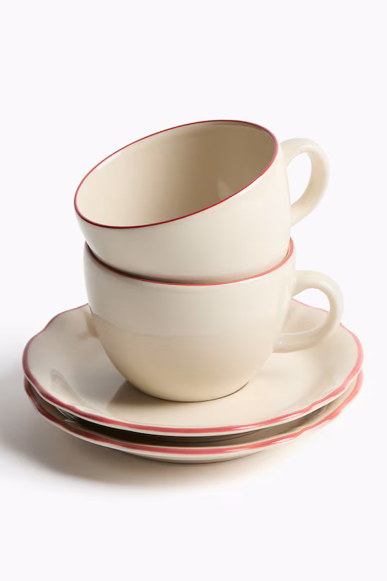 Набор из 2 чашек и блюдец из греса