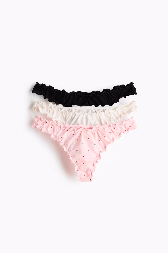 Набор из 3 трусов-стринг с оборками по краям
