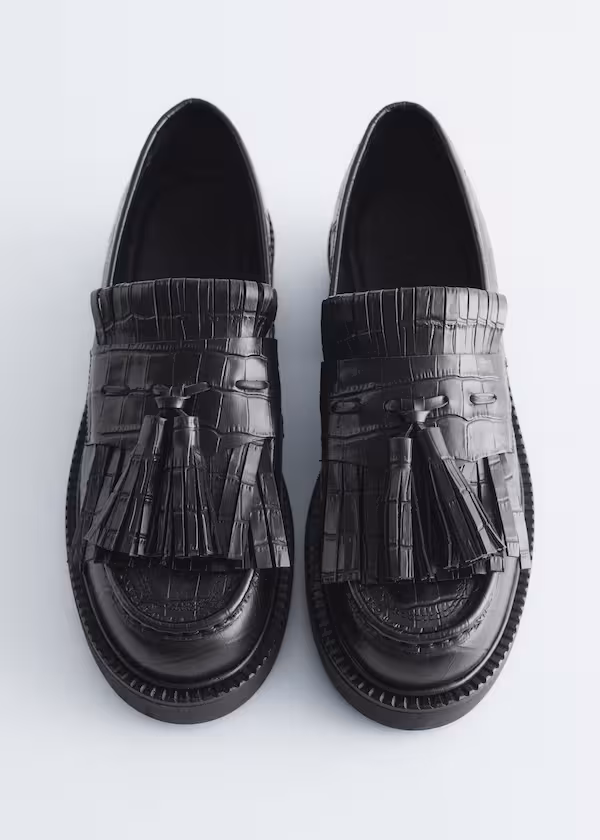 Пушистые мокасины из кожи