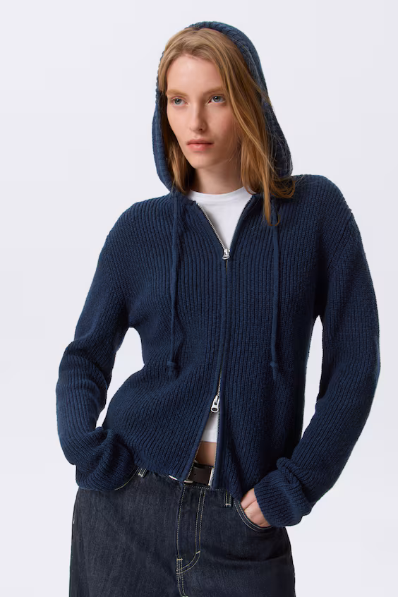 Худи со вставкой из рубчиковой ткани в полоску