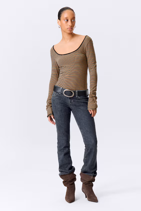 Топ с длинным рукавом, slim fit, круглый вырез