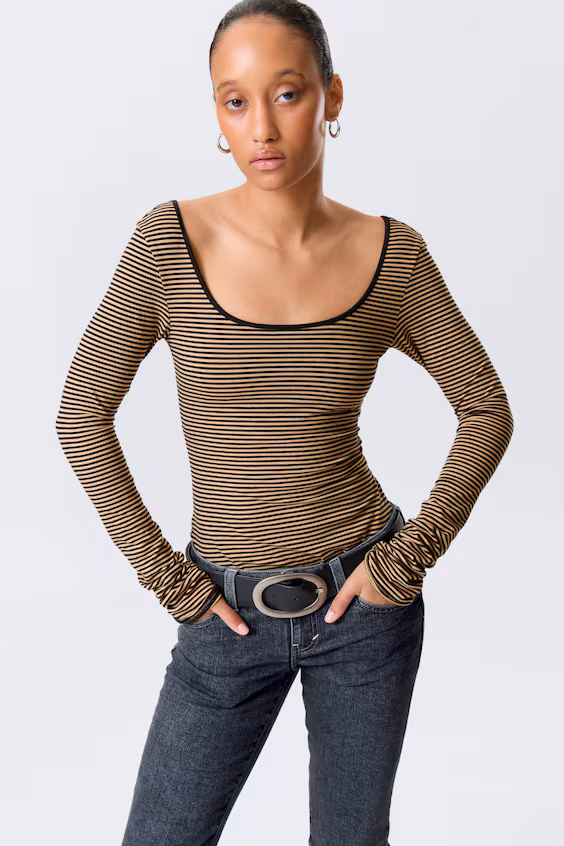 Топ с длинным рукавом, slim fit, круглый вырез