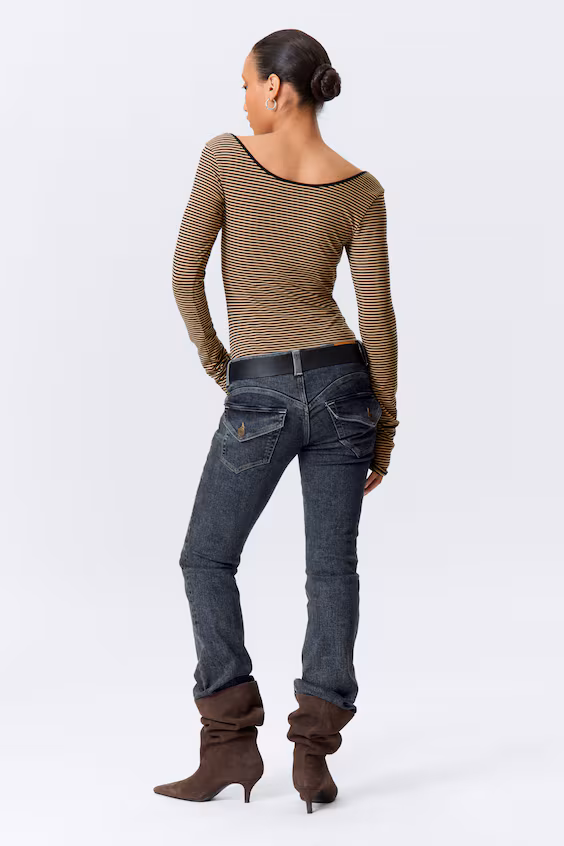 Топ с длинным рукавом, slim fit, круглый вырез