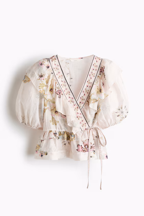 Блуза из смесового льна с баской