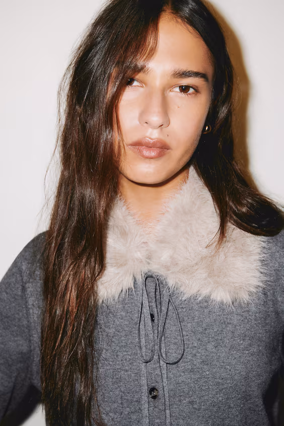 Кардиган из тонкой пряжи с воротником