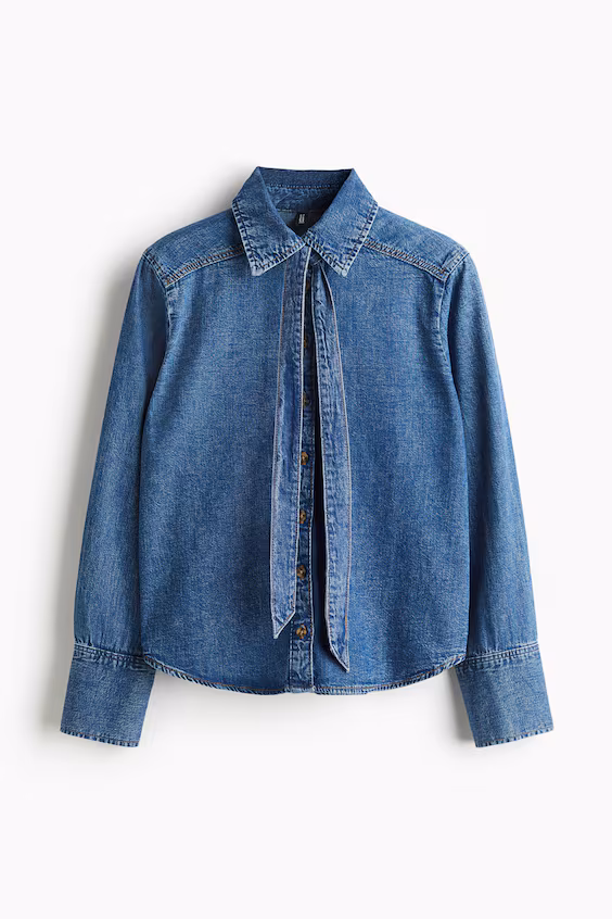 Рубашка из джинсы с бантом