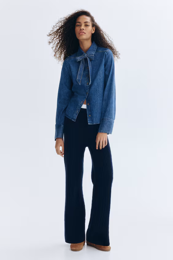 Рубашка из джинсы с бантом