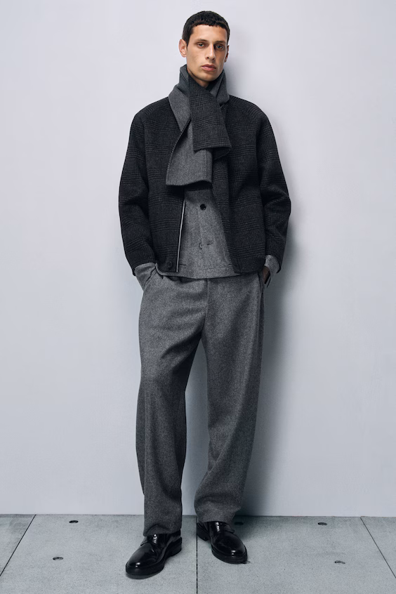 Пальто из реверсивной шерсти в клетку / рыбий хвост