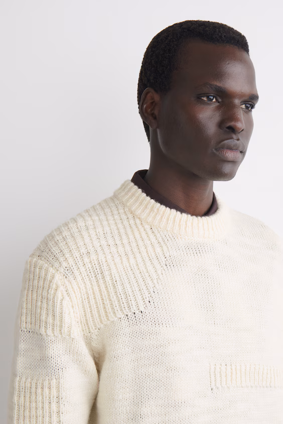 Свитер из шерсти с узором рогожка