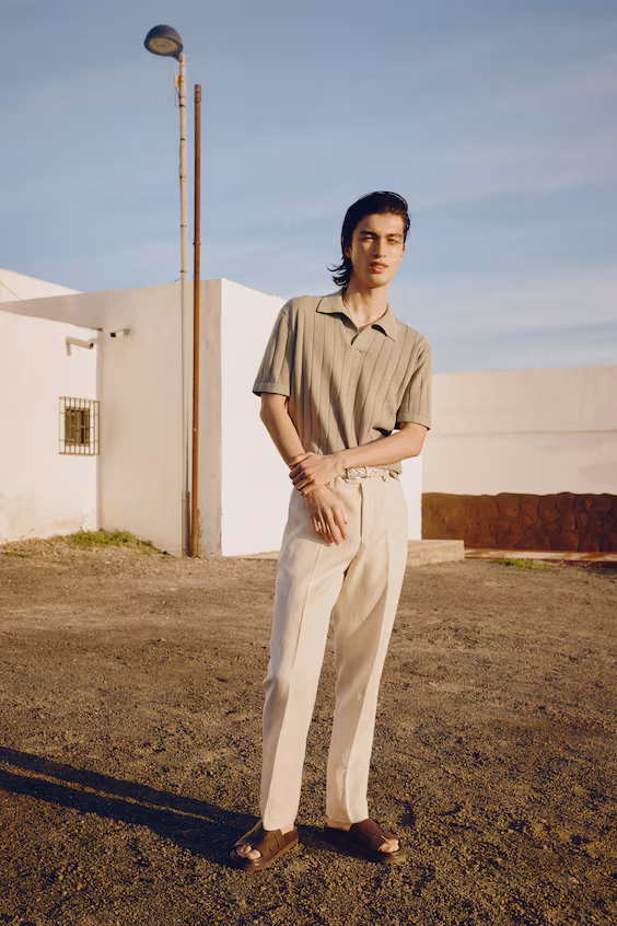 Поло regular fit из смеси льна