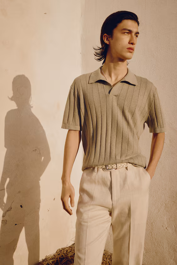 Поло regular fit из смеси льна