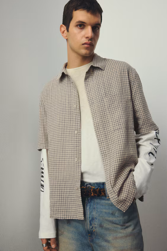 Рубашка с короткими рукавами в стиле oversized fit из льна