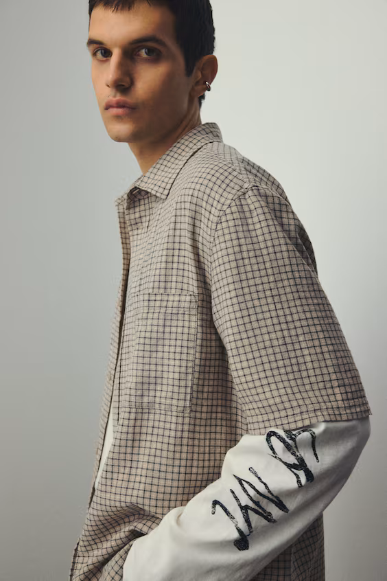 Рубашка с короткими рукавами в стиле oversized fit из льна