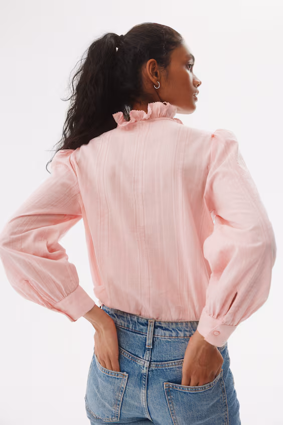 Блузка из хлопка с воротником на оборке