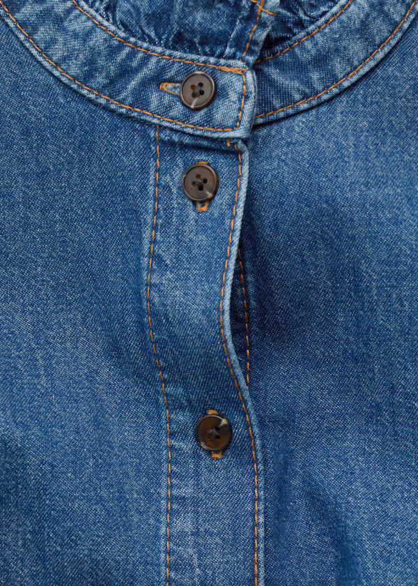 Джинсовая блузка с защипанной горловиной