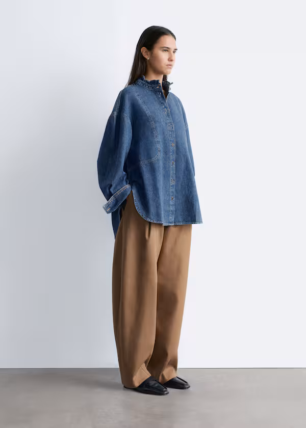 Джинсовая блузка с защипанной горловиной