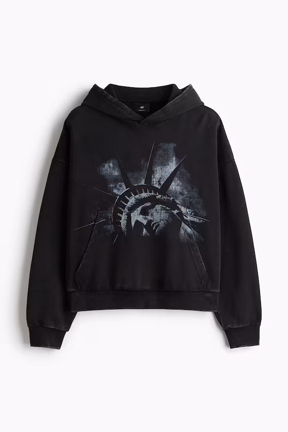 Худи с капюшоном и принтом oversized fit