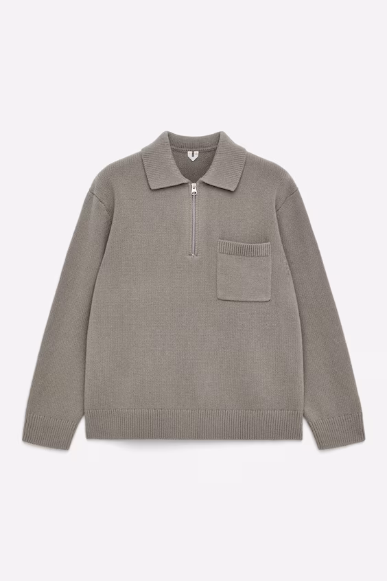 Пуловер из шерстяной мягкой ткани с молнией