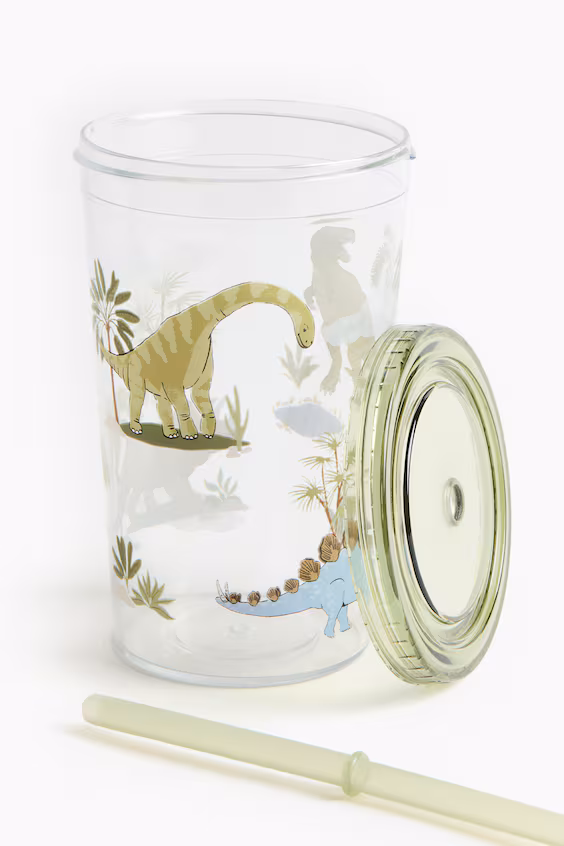 Пластиковый кружка с принтом и трубочкой
